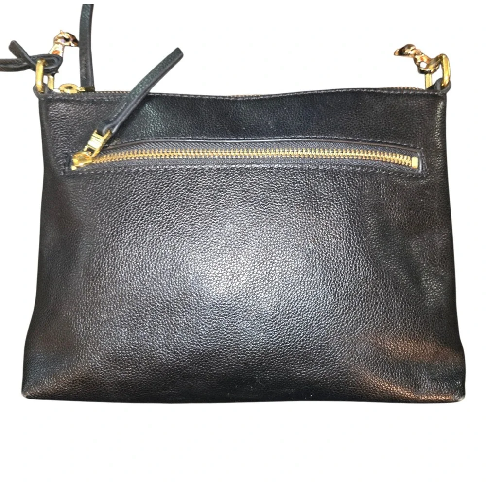 Fossil Fiona Crossbody Women Med Black Pebbled Leather ZB7266 Chain Strap READ